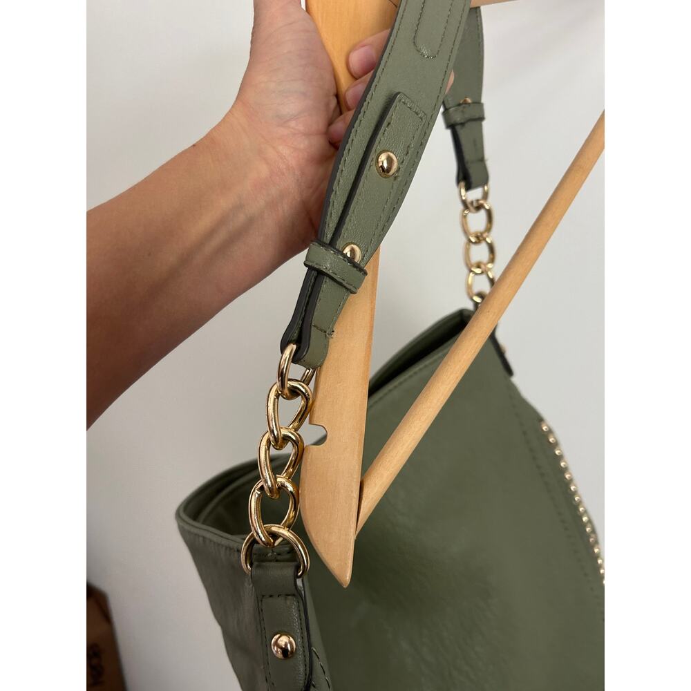 Jessica Simpson Camille Olive Studded Hobo Bag Gold Chain Detail - Picture 3 of 11